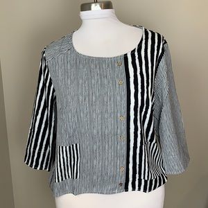 MISSLOOK Black White Striped 3/4 Sleeve Top Size XL NWOT